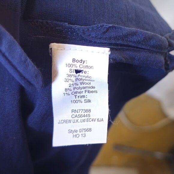 J Crew Navy Blue Shirt With Green White and Blue Woven Tweet Short Sleeves   XL - Picture 4 of 5